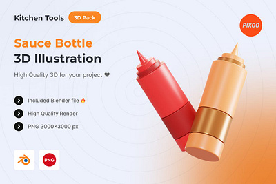 Sauce Bottle 3D Kitchen Object 3d 3d animation 3d art 3d icon 3d icons 3d illustration animation app concept design graphic design icon icon design icons icons design illustration logo motion graphics page ui