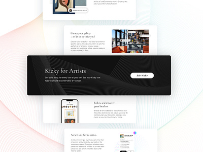 Kicky – Fair marketplace for artists art artist page artwork branding buying artwork design fine art landing page local artists marketplace nft artwork rent renting artwork renttherunway