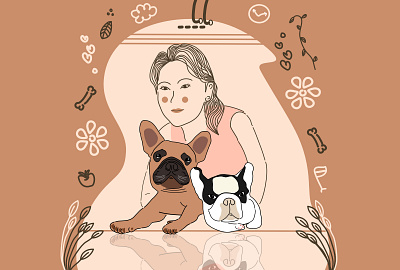 Portrait - Devina with the Frencies animal design dog dogs family portrait girl illustration portrait