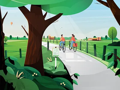 VisitBrabant - Fietskaart Brabant Noordoost animation bag balloon brabant cow cycle cycling design farm graphic design gras holland illustration landscape leafs lights netherlands plants shadows tree