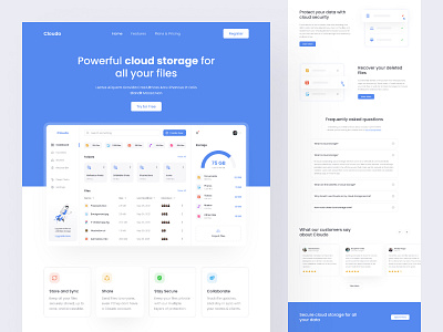 Cloudo - Cloud Storage Landing Page cloud cloud storage file manager files folders header landing page minimalism ui ui design uiux ux web web design website