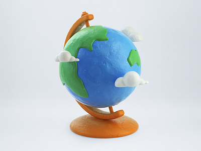 Geography illustration 3d 3d art 3d icon 3d modeling blender blue cinema4d clay clean clouds colorful cute earth globe graphic design green illustration octane planet ui