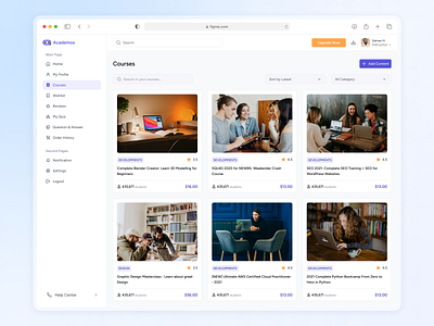 SaaS Learning Management System (LMS) Courses Page UI/UX Design course page e learning saas ed tech educator feature page lms product design saas saas learning management system saas lms saas product saas product design user centric