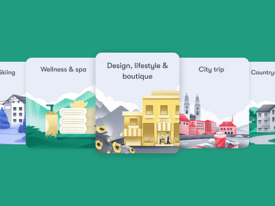 HotelCard Hotel Categories Illustrations accomodation animation app design branding cards design design studio digital art digital illustration graphic design hotels illustration illustrator marketing motion graphics tourism travel ui user experience ux