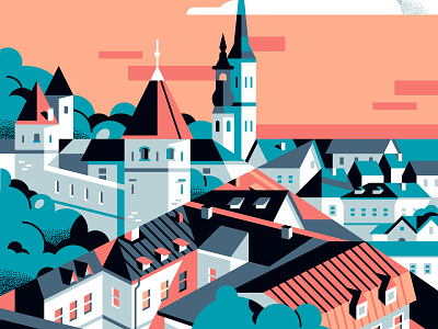 Tallinn old town city design estonia flat geometric illustration landscape panorama tallinn tower town