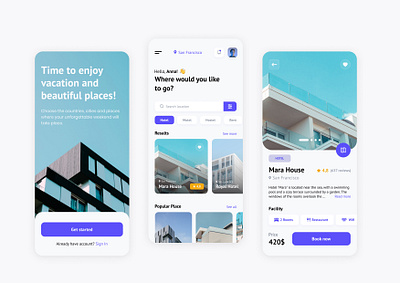 Booking App app booking booking app clean design hotel minimal mobile app rent travel ui ui design uiux ux