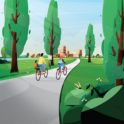 VisitBrabant - Fietskaart Brabant Zuidoost bike brabant city cycle cycling dutch family holland illustration illustrator landscape mill nature netherlands trees trip