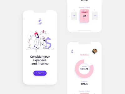 Design of a mobile application for accounting of expenses and in app background branding business cartoon design flat illustration logo mobileui person ui ux vector