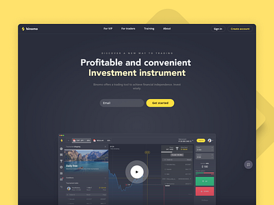 Binomo main page design binary crypto currency fiat landing money option stock trade trading web