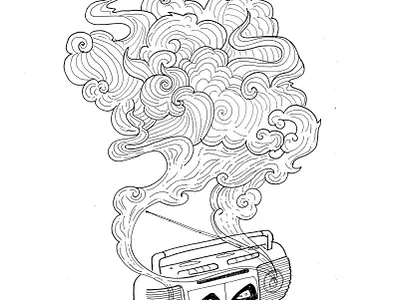 Doble cassettera bw illustration ink line nostalgia retro sketch traditionaldrawing vintage