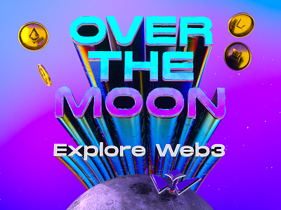 Podcast Branding: Over the moon 3d illustration 3d typography animation branding cinema4d coin crypto daos ethereum glittering intro sequence iridescent logo moon podcast rainbow space spaceship typography web3