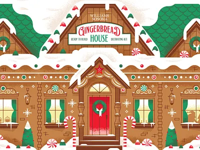 Williams Sonoma Gingerbread House Kit christmas house illustration santa snow