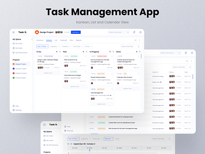 Task Management App calendar calendar view figma kanban kanban view list list view project management project management app task task management task management app task manager to do to do app ui uidesign