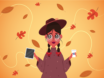 Autumn Vibes 2d autumn character coffee cozy design fall flat girl illustration outfit vector