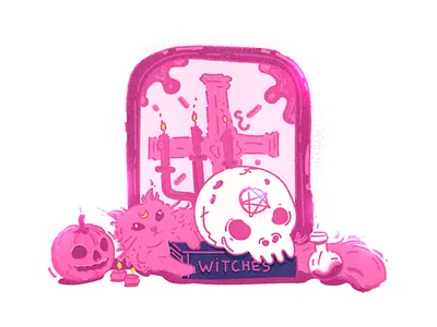 spooky catoween animal atmosphere cat cute animal digital drawing graphic design halloween happy halloween illustration magic magical october pink pumpkin spooky vectober witch