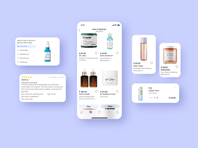 Cosmetic E-commerce App app buy cards cart component e commerce interface product skincare ui