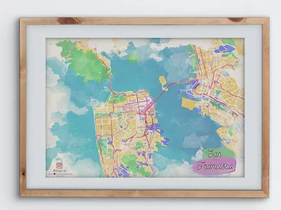 A digital watercolor map of San Francisco, USA art background color design digital map digital watercolor graphic design illustration interior design map painting poster print san francisco watercolor