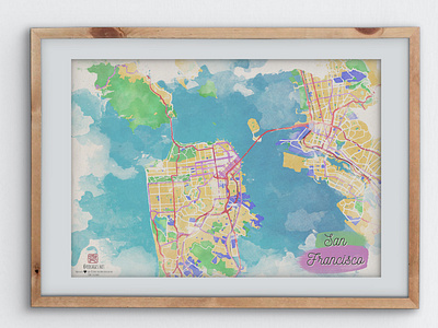 A digital watercolor map of San Francisco, USA art background color design digital map digital watercolor graphic design illustration interior design map painting poster print san francisco watercolor