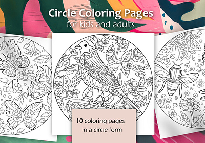 Circle shape Coloring Pages with plants and animals adult animals anti stress beautiful coloring coloring book coloring page coloring pages floral coloring flowers for children for kids girl illustration insects mandala mandalas nature relax summer