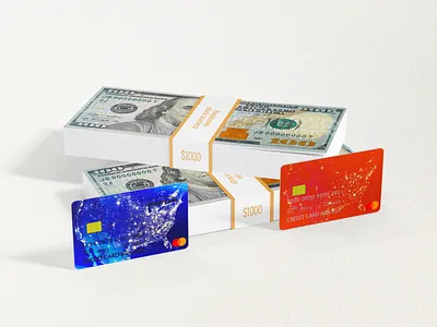 Credit Card With Banknotes Stack Mockups 3d animation branding graphic design logo motion graphics ui