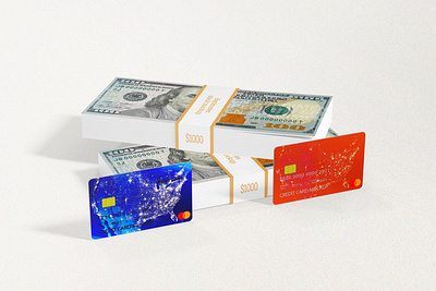 Credit Card With Banknotes Stack Mockups 3d animation branding graphic design logo motion graphics ui