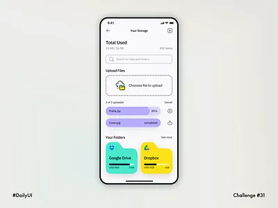 Daily UI 031 • File Upload 100daychallenge cards cloud daily 31 daily ui 31 dailyuichallenge dashboard documents download system drag and drop drive dropbox file download file upload google drive loading management app menage menage files upload