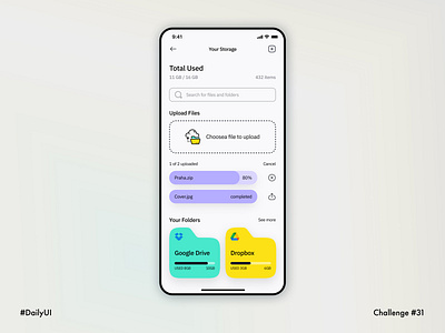 Daily UI 031 • File Upload 100daychallenge cards cloud daily 31 daily ui 31 dailyuichallenge dashboard documents download system drag and drop drive dropbox file download file upload google drive loading management app menage menage files upload