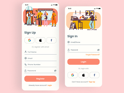 Login & Register - Foods Apps clean design exploration food food app inspiration login login page minimalist mobile register register page simple store trending ui ui design ui mobile ux ux design