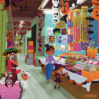 Los mercados en día de muertos. artwork day of the dead digital art digital illustration digital painting día de muertos halloween hellzes illustration mercado mexico