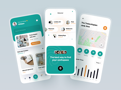 Find workspace - Mobile app design clean find workspace finder green mobile app mobile design mobile ui ui design workspace