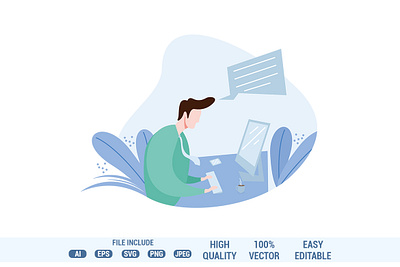 Man Working Flat Illustration work