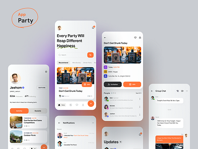 Event & Party UI -2 activity alcohol app card chat chat app communicate dark mode design dinner party event game party room escape script kill social contact ui wine bureau