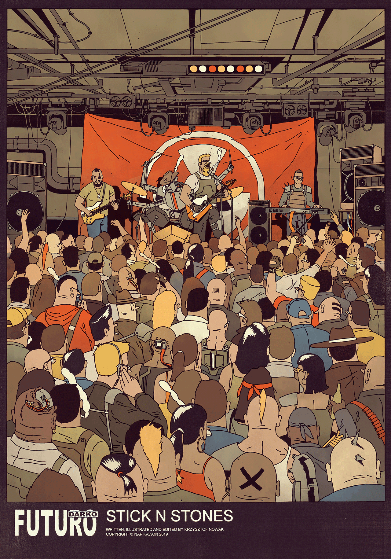 FUTURO DARKO: Stick N Stones/Splashpage audience band comic concert futurodarko gig hall metal music page rock title