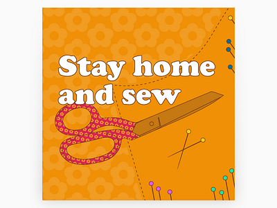 stay home and sew 1960s cute design funky illustration retro vector