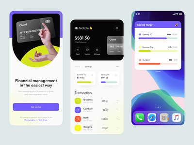 Wallet & Money Management App bank bank app financial financial app home screen ios widget management money money app onboarding purchase saving saving app splash screen widget