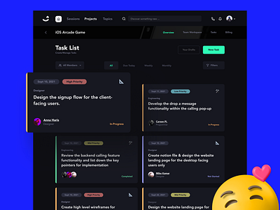 Project Task Board black card design dark theme design desktop gigs ios design project project managment task task management tasks team team managment ui ux visual design web web interface