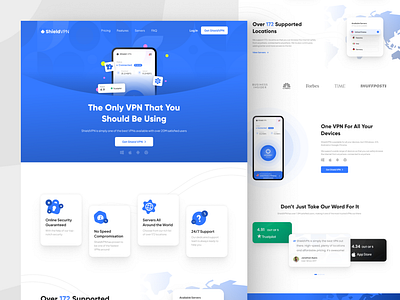 Shield VPN - VPN App Landing Page app app landing page app website clean design homepage landing page landing page design mobile app product landing page saas landing page ui ui design uiux design ux vpn vpn landing page vpn website web design website website design