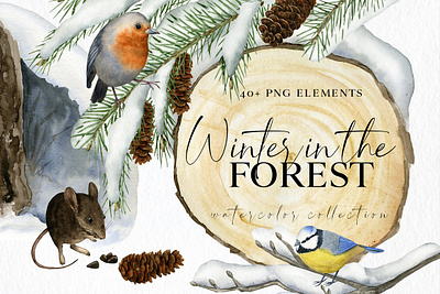 Watercolor Winter Forest Clipart 3d animation app branding bundle clipart collection design forest graphic design illustration logo motion graphics ui watercolor winter