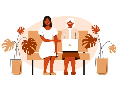 Generation adobe illustrator character computer flat girl grandma grandmother graphic design illustration internet leaves line vector woman