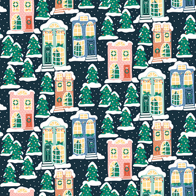 Snowy Christmas in the City art licensing christmas christmas pattern design illustration pattern pattern design surface design surface pattern design surfacedesign