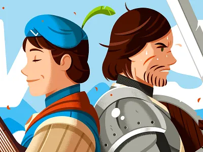 Dynamic vs Static Characters (main header image) bard character design editorial editorial illustration illustration warrior