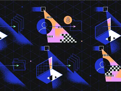 Zero Trust Network Access abstract data design editorial files illustration laptop network recources scanning security texture