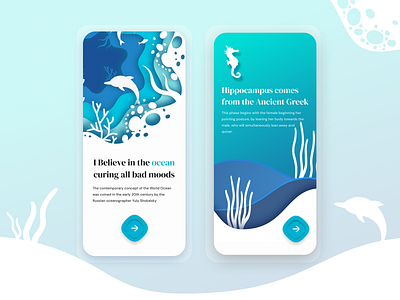 Ocean app: The best way to relax and take a break! art direction beach branding clean creative clean ui deep sea illustration livetotravel mobile app ui ocean paper illustration peace sea sea hourse surf app travel travelholic ui ui ux user interface