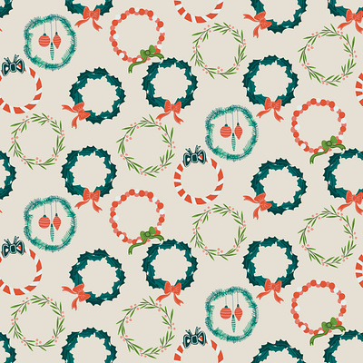 Christmas Wreath art licensing christmas christmas pattern design illustration pattern pattern design repeat pattern surface design surfacedesign