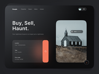 Buy, sell, haunt airbnb booking design desktop estate agent halloween house housing landing page minimal october orange properties property rent ui ux