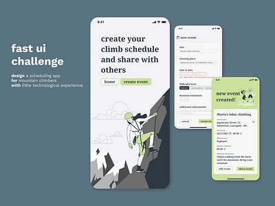 UI Challenge - Scheduling app for mountain climbers agenda app challenge climb climbers daily ui dailyui design event mountain schedule ui ui design