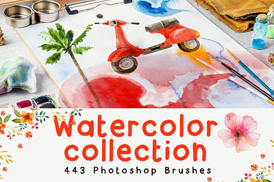 443 Watercolor Brushes for Photoshop art artwork brush clipart design digital graphic design photoshop strokes watercolour