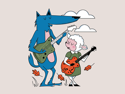 Wolf and Lamb gig poster art character design character illustration design gig poster guitar illustration lamb music poster design tour poster vector wolf