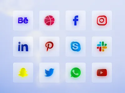 Important useful social icons - Light 3d icons app design kits brand icons communication icons glass effect icon design icon design mobile app icons mobile ui kit social icons