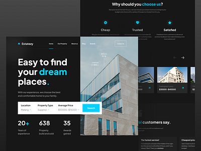 Estatezy - Real Estate Landing Page Website 🏠 apartement architecture building home home page house landing page properties property real estate real estate agency real estate website realestate residence ui ux web web design website website design